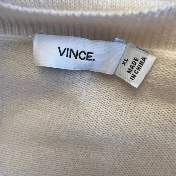 Vince Wool Cashmere Sweater Womens Ivory Silk Shirttail V Neck Lightweight XL - Picture 3 of 3
